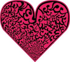 Heart-shaped graphic in vibrant pink and black abstract patterns, symbolizing love and creativity, suitable for Valentine's Day or romantic designs. vector
