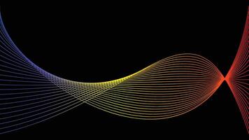 Dynamic illustration featuring flowing wave-like lines in vibrant gradient colors against a deep black backdrop, symbolizing modernity, energy, and creative innovation. vector