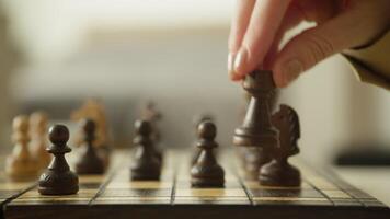 Hand Moving Wooden Chess Piece on Chessboard video