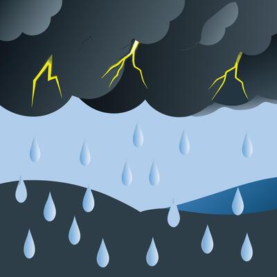 Stormy Weather Illustration Dark Clouds, Rain, and Lightning Art Thunderstorm Digital Design