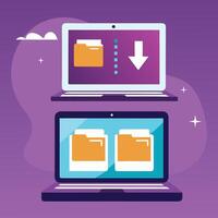 File Transfer Data Sharing Cloud Backup Sync Digital Storage Illustration Tech Concept vector