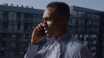 Man arguing on phone call, businessman conversation video
