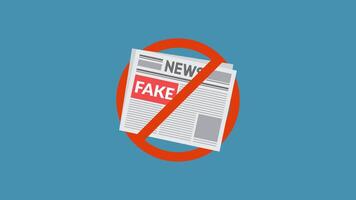 Newspaper with a red fake label and a red circle with a line through it. Suitable for rejecting fake news concepts. video