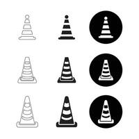 Traffic Cone Icons in Various Styles. flat, outline, vector