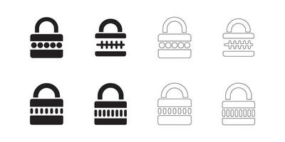 Padlock Icons Set Solid and Outline Styles in Black on White vector