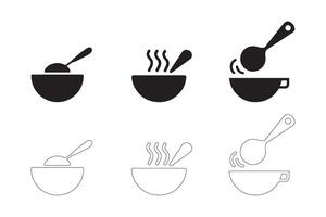 Soup Bowl Icons Simple Clean and Smooth Solid and Outline Styles vector
