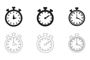 Simple Alarm Clock and Stopwatch Illustrations in Solid and Outline Styles vector