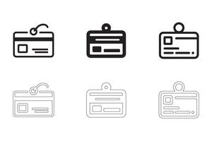 ID Cards Icons Set Solid and Outline Styles in Black on White vector