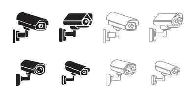 Security Camera Icons Set Solid and Outline Styles in Black on White vector
