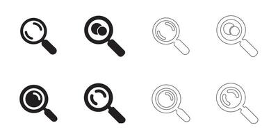 Magnifying Glass Icons Set Solid and Outline Styles in Black on White vector