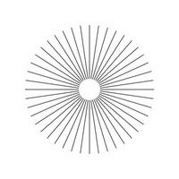 Radial circle lines template. Spokes with radiating stripes. Circular lines flat element. Symbol of Sun star rays. Design minimalist element. Abstract illusion geometric modern shape. vector