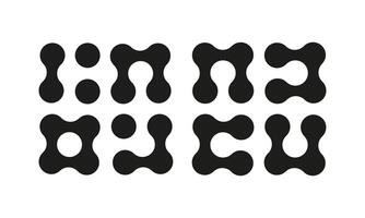 Metaball icon. Connected dots signs. Integration abstract symbols. Circles simple patterns. Point movement form. Connected blobs template. Metaballs transition shapes. Set of flat logos. vector