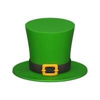 3d realistic green leprechaun top hat with a gold buckle. St. Patrick's Day decorative element. realistic illustration Isolated on white background vector