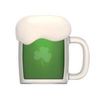 3D mug of Irish green beer. Decorative element for St. Patrick's Day. 3D realistic illustration isolated on white background. vector