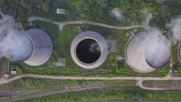 View from the drone on the cooling towers of the thermal power plant video