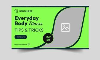 Trending fitness training tips and tricks thumbnail banner design, daily workout plan techniques cover banner design, fully customizable eps 10 file format vector