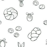Hand drawn Easter bread and buns seamless pattern. Simple holiday design for textile, fabric, wrapping paper vector