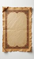 A beautifully aged antique-style paper with a decorative border, perfect for certificates, invitations, or vintage-style projects. photo