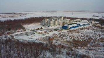 Drone view of the agricultural complex on a winter morning video