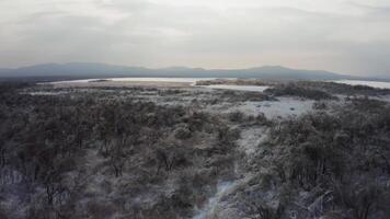 Close-up view from a drone to the ground covered with ice at the morning video