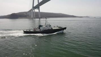 Drone view of the a harbor pilot boat Shtil in motion video