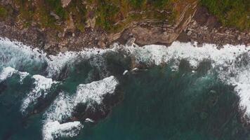 Coastal beauty from above. Aerial view of sharp cliffs and sea video
