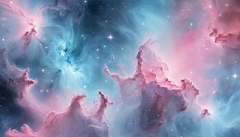 Stunning nebula with vibrant pinks and blues, showcasing the vastness and beauty of outer space. Ideal for science, astronomy, or cosmic-themed projects. photo