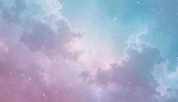 Dreamy pastel sky with clouds and stars. Ideal for background images, dreamy projects, or conveying peacefulness and serenity. photo