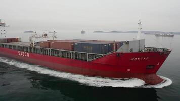 Drone view of the multipurpose vessel in motion video