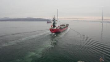 Aerial view of the a pilot boat and multipurpose vessel in motion video