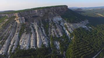 Aerial view vertically down on the valley with green trees in white canyon video