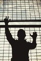 behind metal bars closeup photo