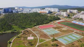 View from a drone on the campus of the Far Eastern Federal University FEFU video