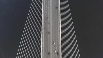 View from a drone vertically down to the Golden Bridge and the city video