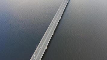 Drone view of a modern low-water bridge across the sea in Vladivostok video