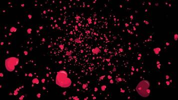 red heart icons floating up in a black background animation video
