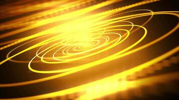 Futuristic golden technology background with concentric circles, lines, and a bright light, creating a dynamic and engaging abstract visual. video