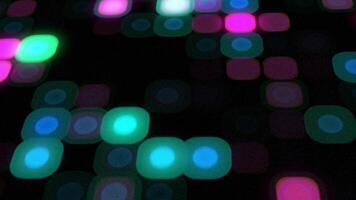Vibrant textured abstract background of glowing, blurred squares with internal circles shifting and moving on a dark backdrop. video
