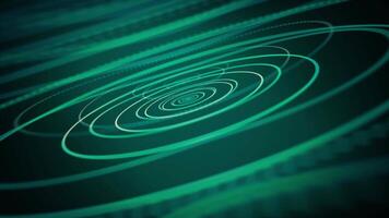 Abstract green background with concentric circles and lines suggesting depth and technology video
