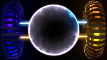 Abstract 3D glowing portal with futuristic donut shape on black background video
