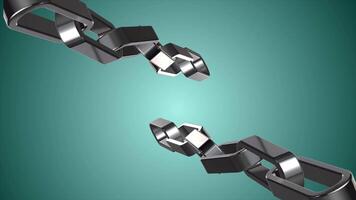 Seamless looping animation of two rotating metal chains on a black background with copy space area. video