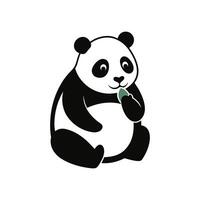 A panda is sitting down and eating a green leaf vector