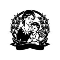 Mother and child in a circle with ribbon vector