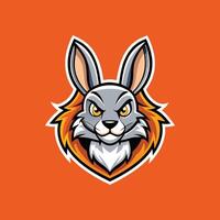 An angry rabbit head on an orange background vector