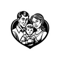 A black and white image of a family with a child vector