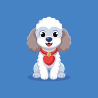 A cartoon poodle dog with a red heart collar vector