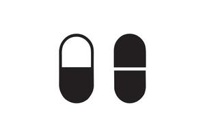 Two pills are shown in black and white vector
