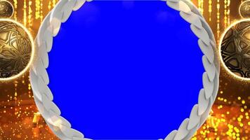 Decorative Golden Circle on Blue Screen Animation, Editable Chroma Key Frame video