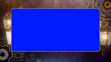 Blue Chroma Key Frame with Islamic Lanterns Background, Customizable Window video