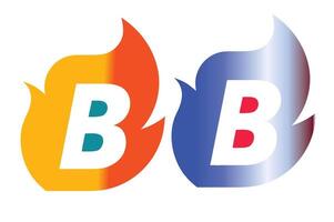 Stylized letter B orange flame logo dynamic fire shape. vector